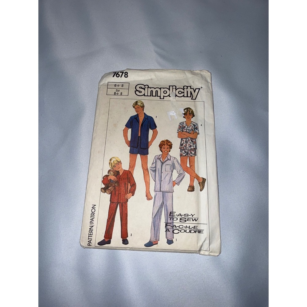 Simplicity 7678 Boys Teen Pajamas Sewing Pattern Size 6 8 Easy to Sew Vintage